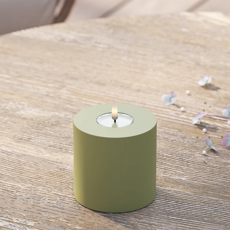 Udendørs LED Bloklys Ø 10 x 10 cm Olivengrøn