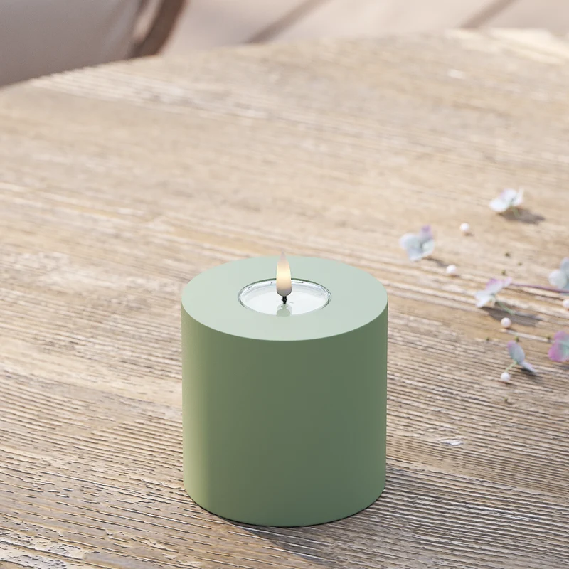 Udendørs LED Bloklys Ø 10 x 10 cm Støvet grøn