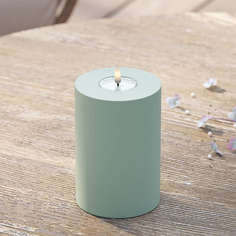 Udendørs LED Bloklys Ø 10 x 15 cm Salvie grøn