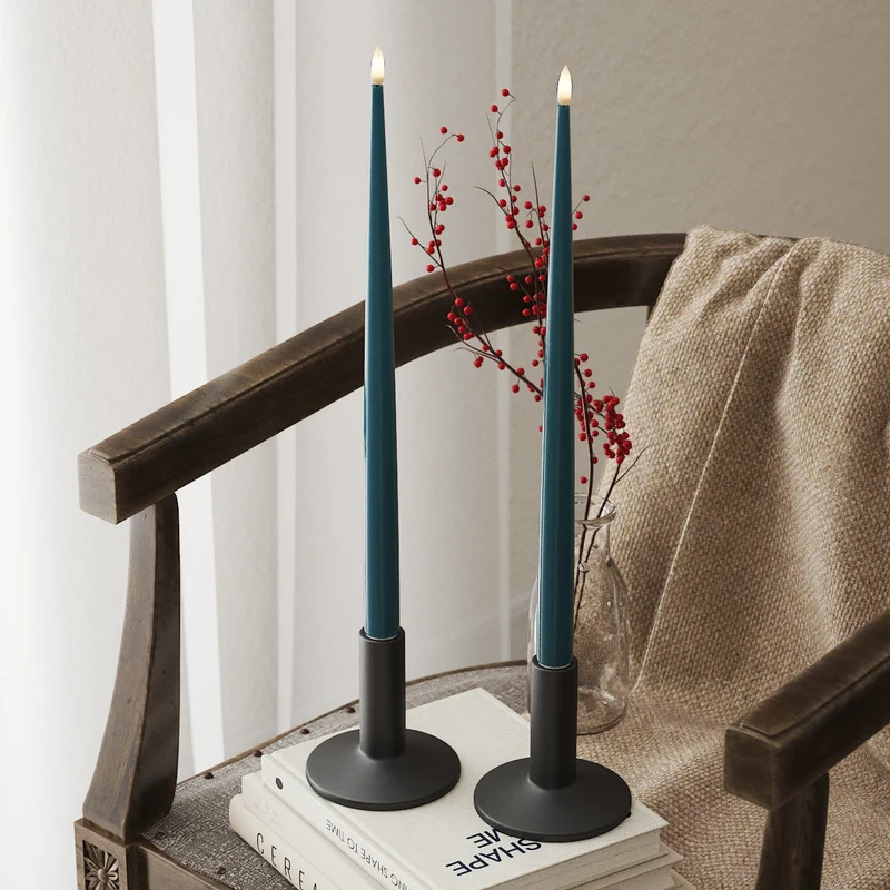 LED Kertelys med Lak, 2 stk (38 cm) Petroleum
