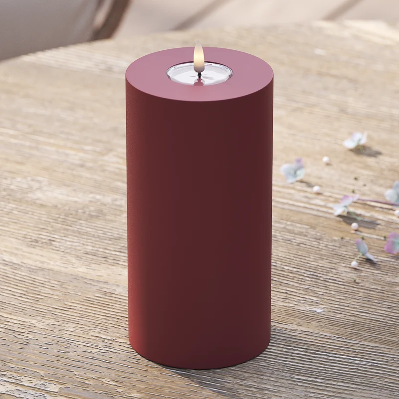 Udendørs LED Bloklys Ø 10 x 20 cm Bordeaux