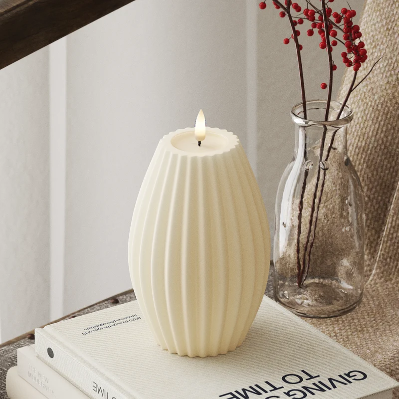 LED Ribbelkaarsen D 10 x H 15 cm Cream