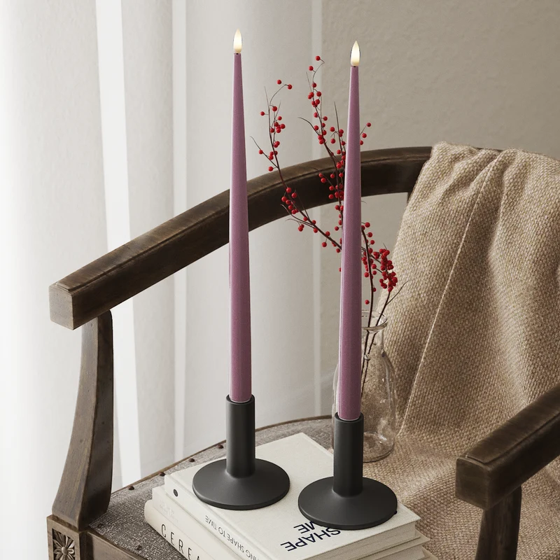 LED Kertelys med Lak, 2 stk (38 cm) Lyslilla