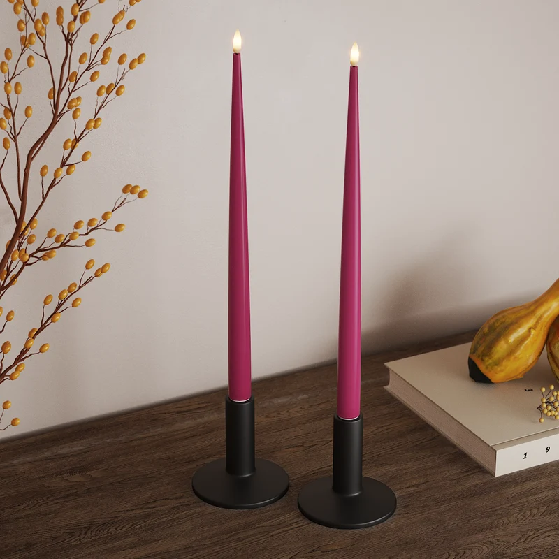 LED Glanzende dinerkaars met vernis, 2 stukken (38 cm) Magenta