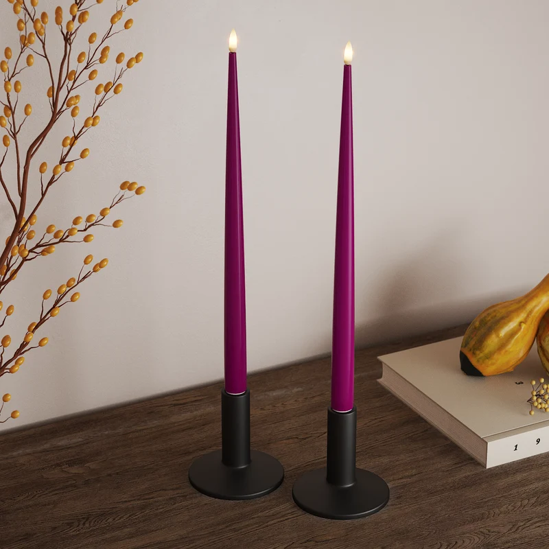 LED Glanzende dinerkaars met vernis, 2 stukken (38 cm) Violet