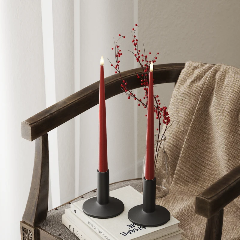 LED Glanzende dinerkaars met vernis, 2 stuks (28 cm) Rood