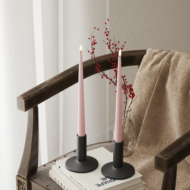 LED Glanzende dinerkaars met vernis, 2 stuks (28 cm) Lichtroze