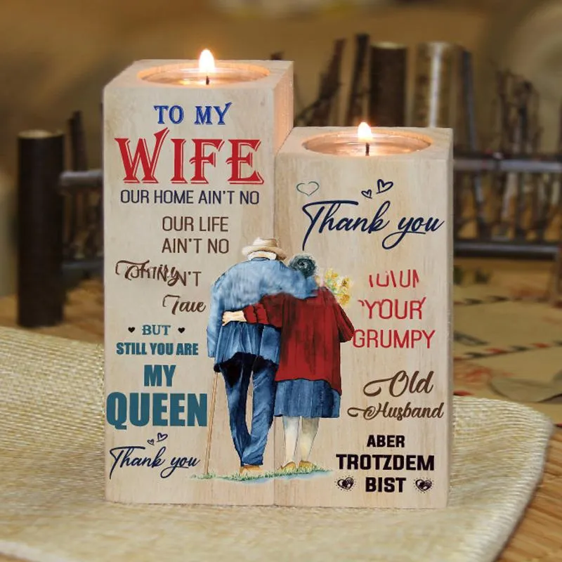 Ljuslykta i Trä med Graverat Budskap