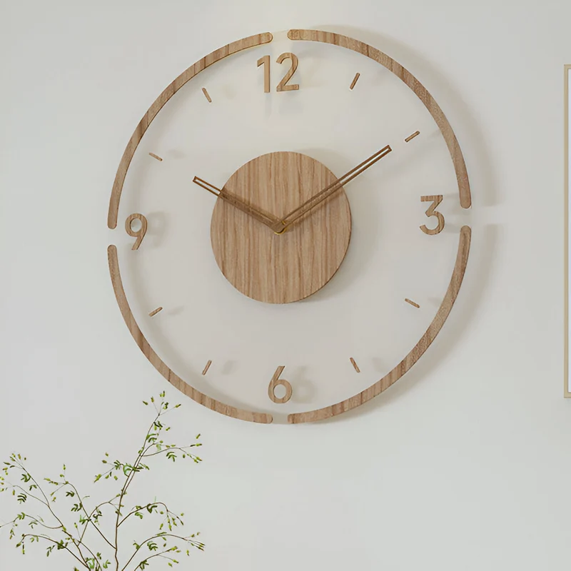 Tyst Väggklocka i Transparent Akryl & Trä – Modern Design