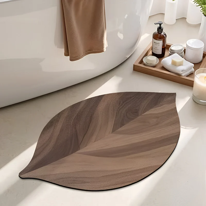 Hem: Halkfri Badrumsmatta med Lövdesign – Mjuk och Absorberande