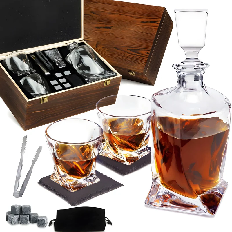 Lyxigt Whisky-set med Kristallkaraff & Kylstenar