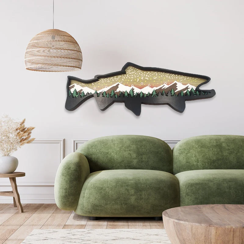 Handgjord Trä Väggdekor med Landskap och Naturmotiv