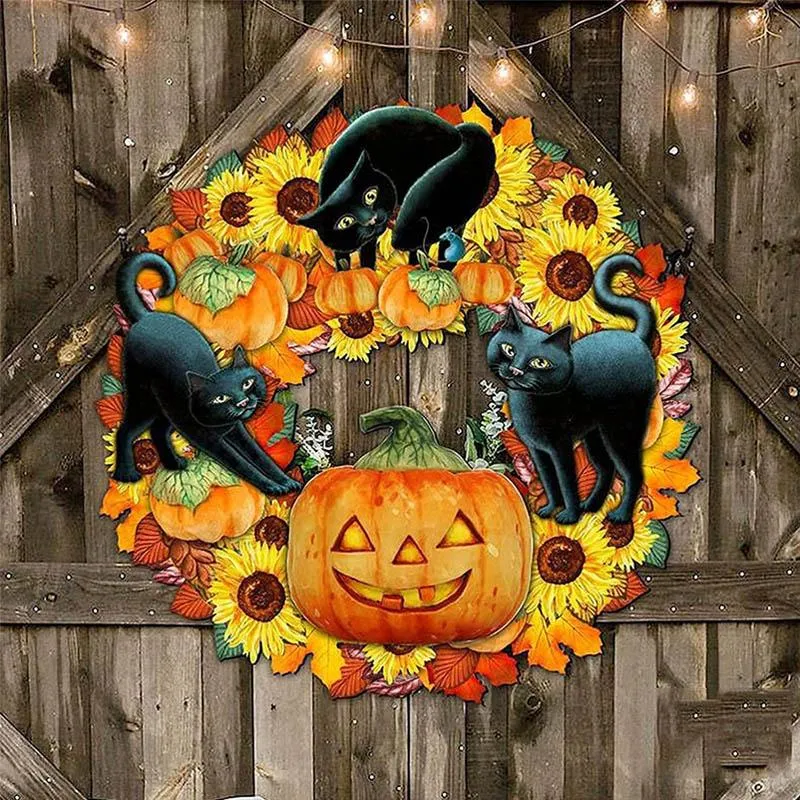 Unik Halloween-dekoration med pumpa och kattmotiv