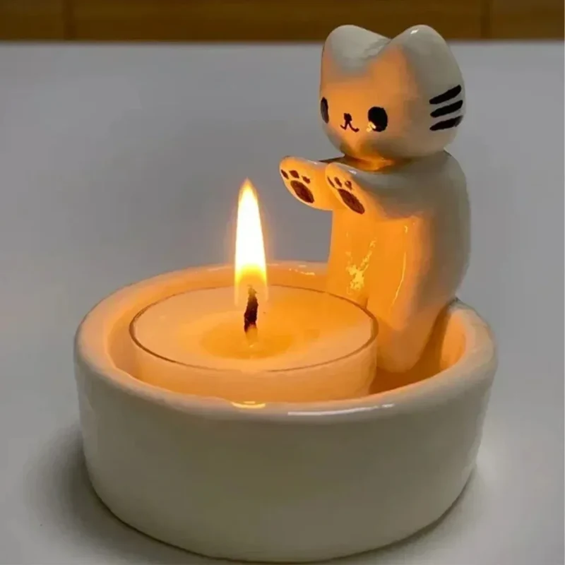 Dekorativ Kattljusstake i Gips för Stylish Inredning